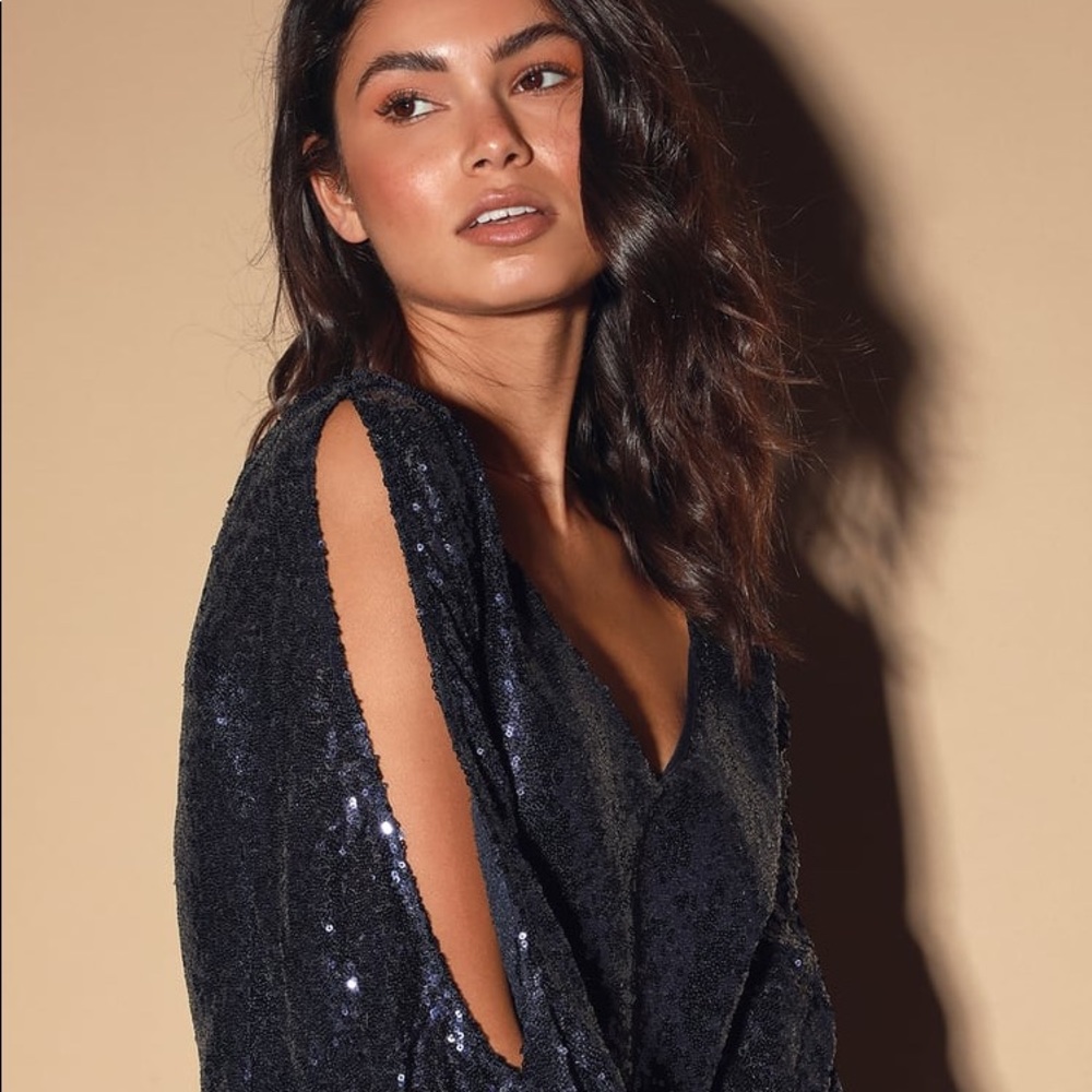 Lulus navy blue sequin long sleeve dress - Picture 3 of 10